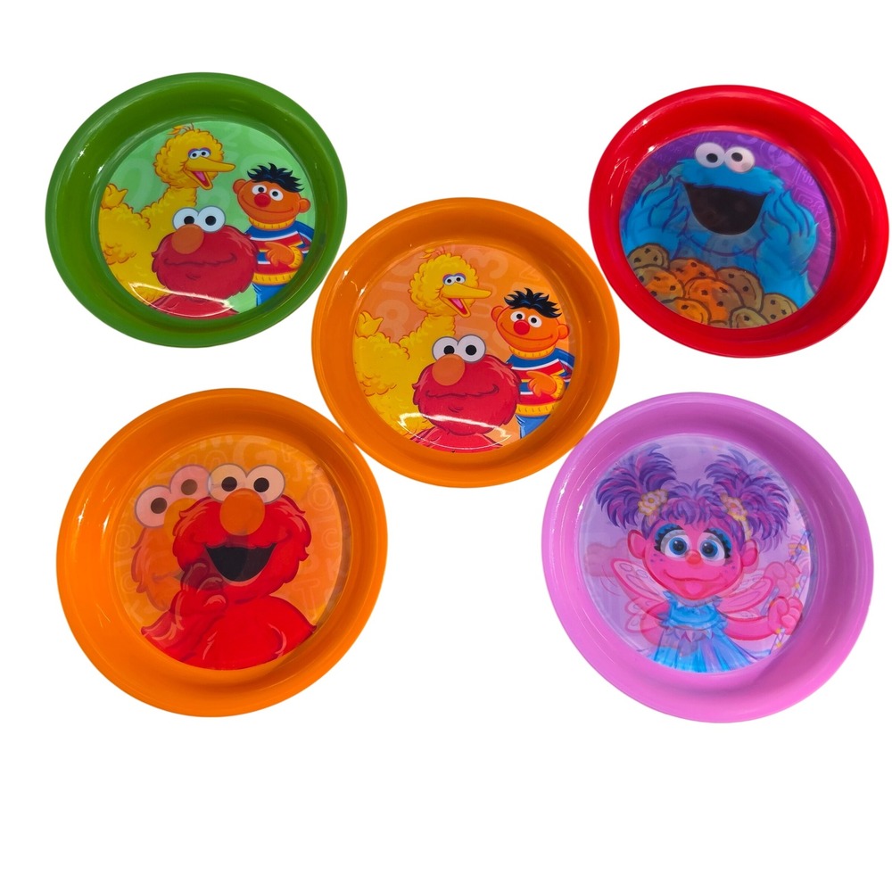 Sesame Workshop Plates Kids 6in Multicolor Good 5 Piece Set Elmo Cookie Monster